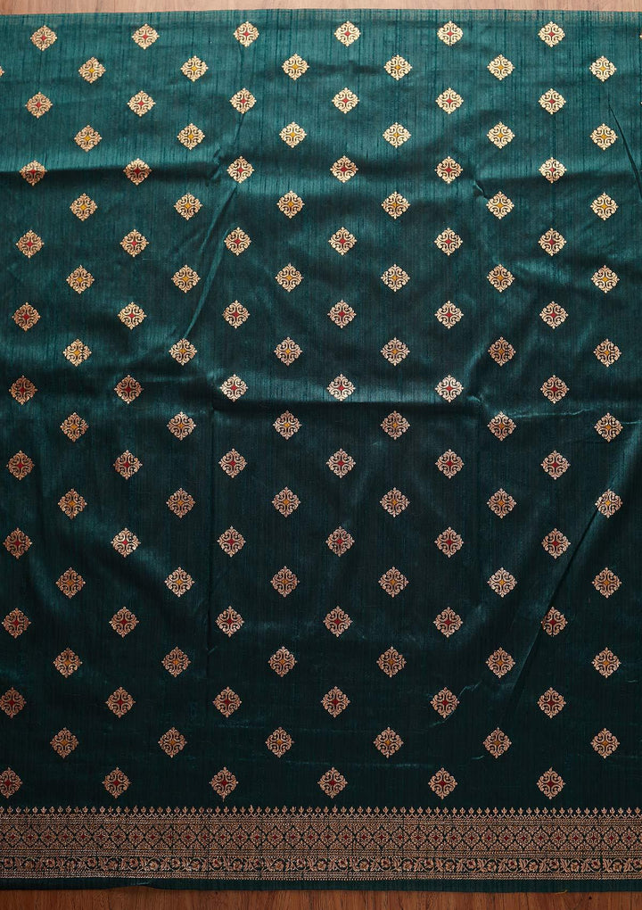 Bottle Green Zariwork Raw Silk Designer Saree - koskii