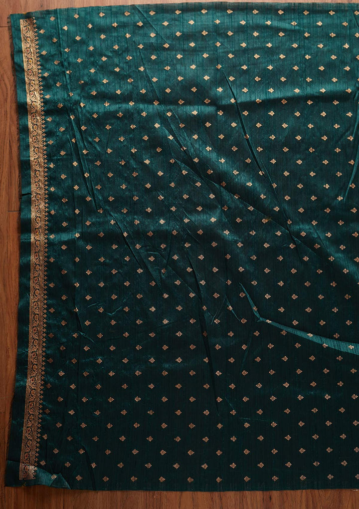 Bottle Green Zariwork Raw Silk Designer Saree - koskii
