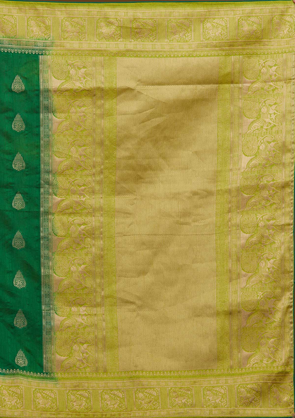 Bottle Green Zariwork Raw Silk Designer Saree - Koskii