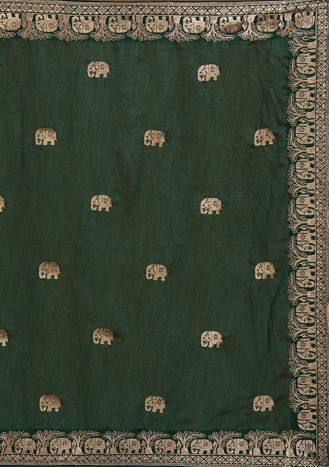 Bottle Green Zariwork Raw Silk Saree - Koskii