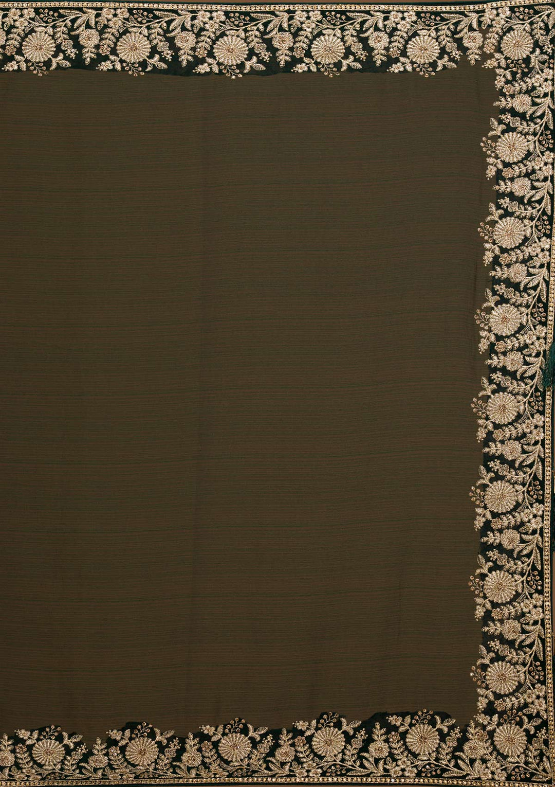 Bottle Green Zariwork Raw Silk Saree-Koskii