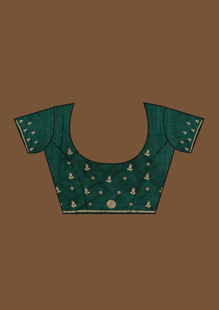 Bottle Green Zariwork Raw Silk Saree-Koskii