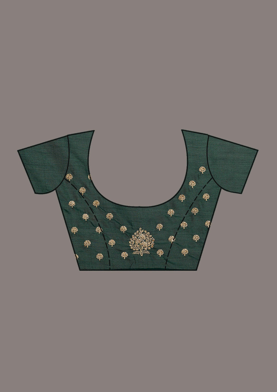 Bottle Green Zariwork Raw Silk Saree-Koskii