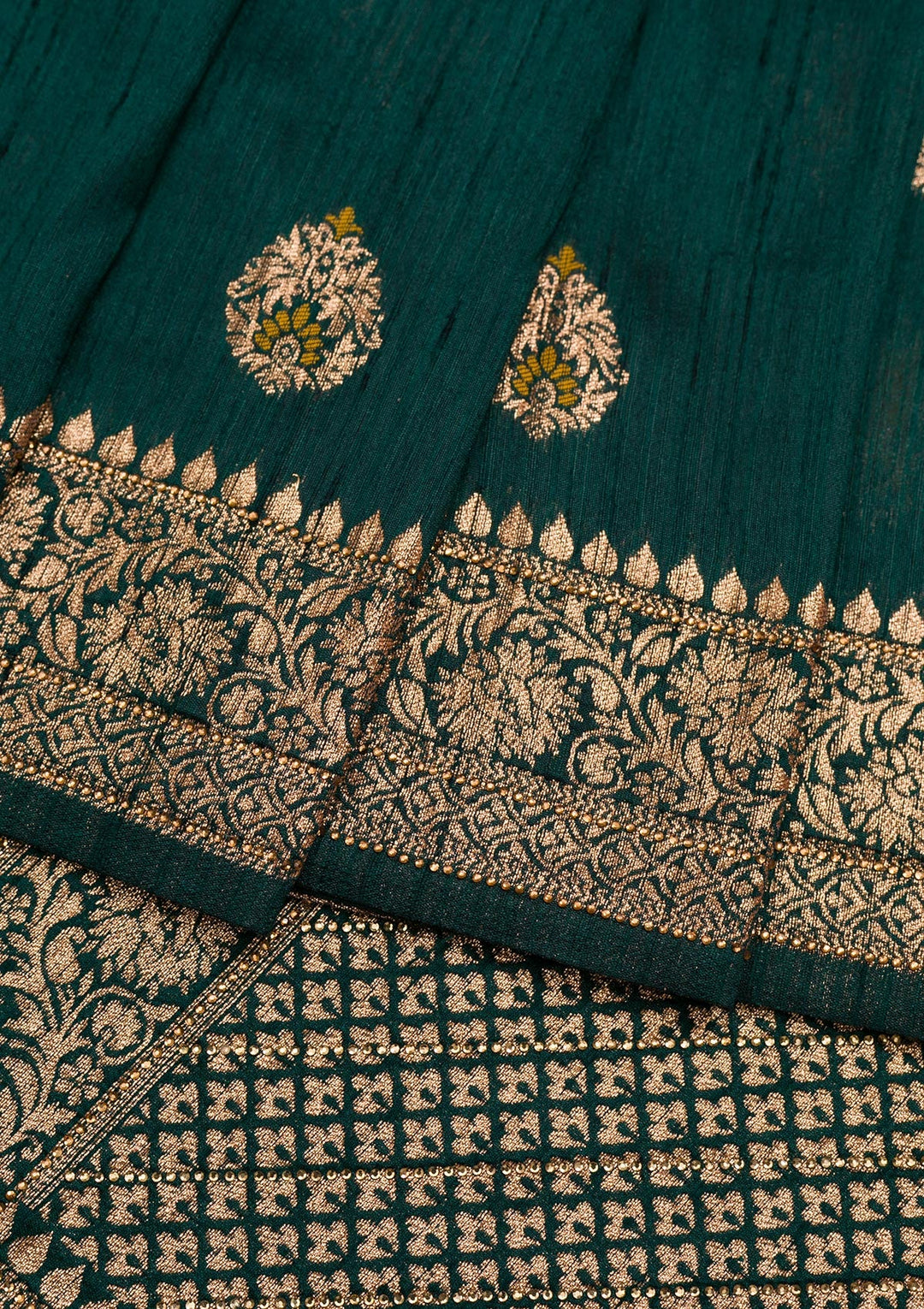Bottle Green Zariwork Raw Silk Saree-Koskii