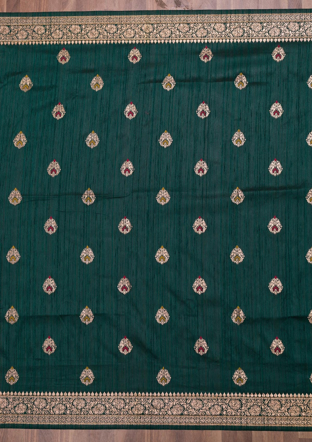 Bottle Green Zariwork Raw Silk Saree-Koskii