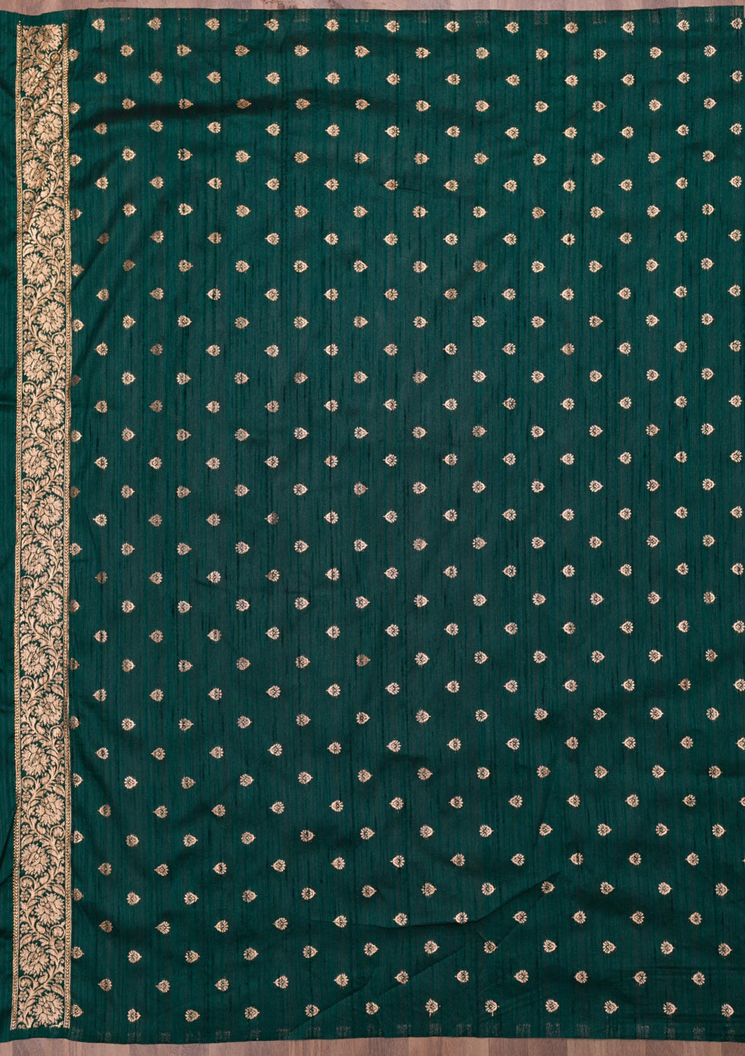Bottle Green Zariwork Raw Silk Saree-Koskii