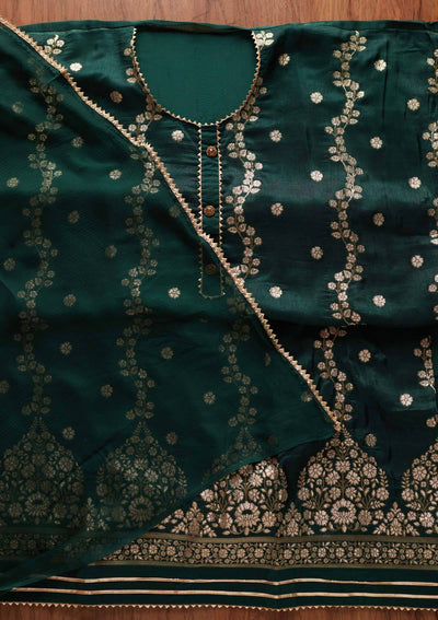 Bottle Green Zariwork Semi Crepe Designer Unstitched Salwar Suit - koskii