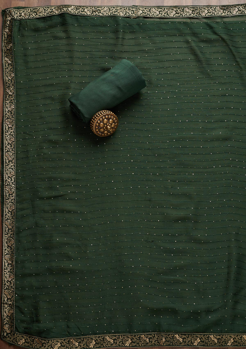 Bottle Green Zariwork Semi Crepe Unstitched Salwar Suit - Koskii