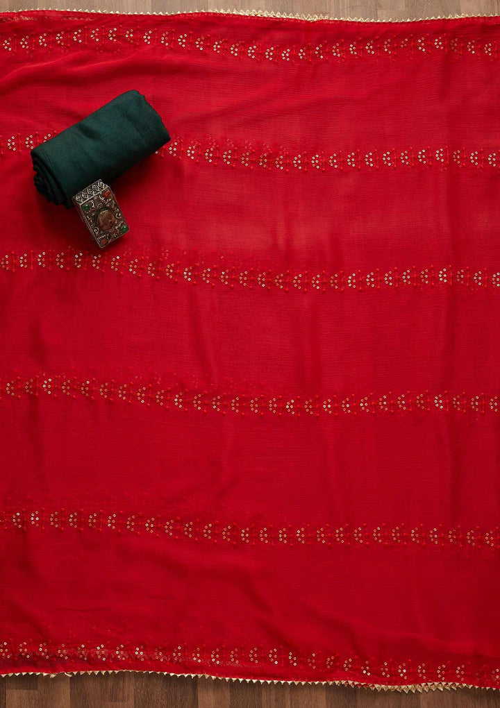 Bottle Green Zariwork Semi Crepe Unstitched Salwar Suit-Koskii