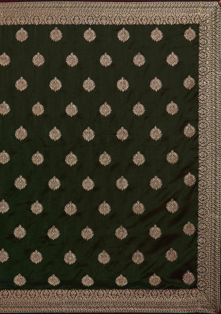 Bottle Green Zariwork Semi Crepe Designer Saree - Koskii