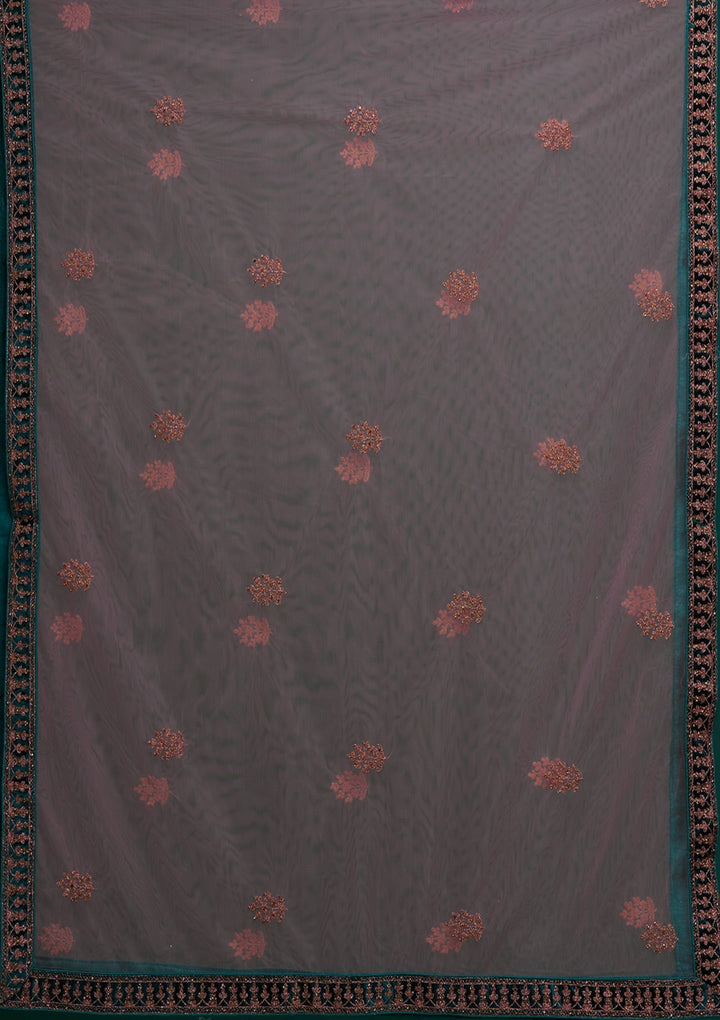 Bottle Green Zariwork Velvet Designer Lehenga - Koskii