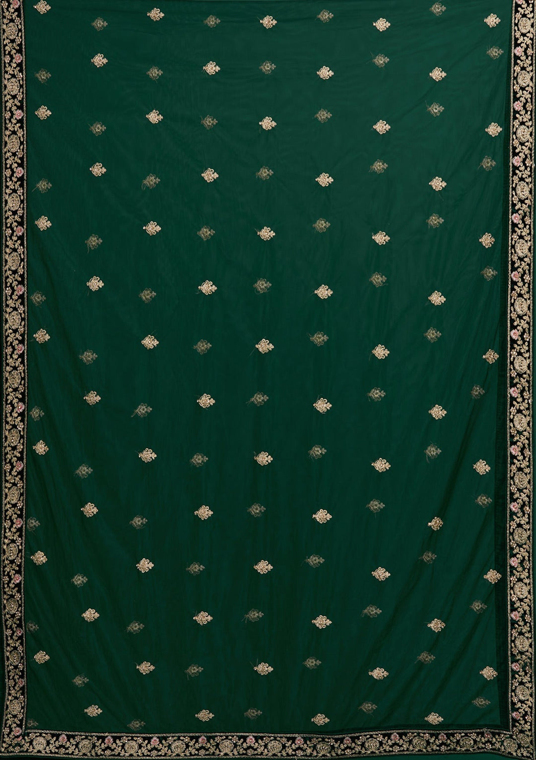 Bottle Green Zariwork Velvet Designer Lehenga - Koskii