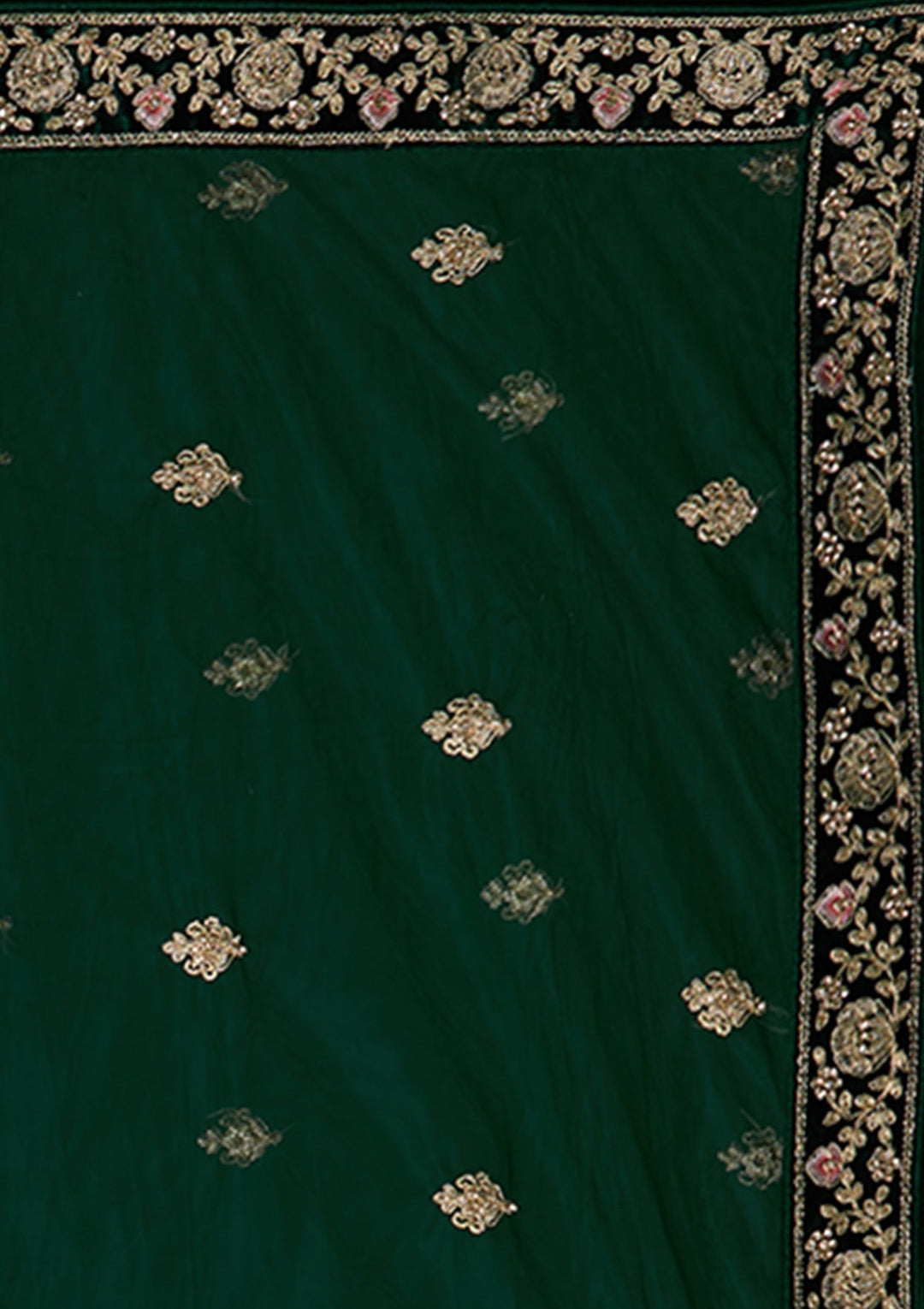Bottle Green Zariwork Velvet Designer Lehenga - Koskii
