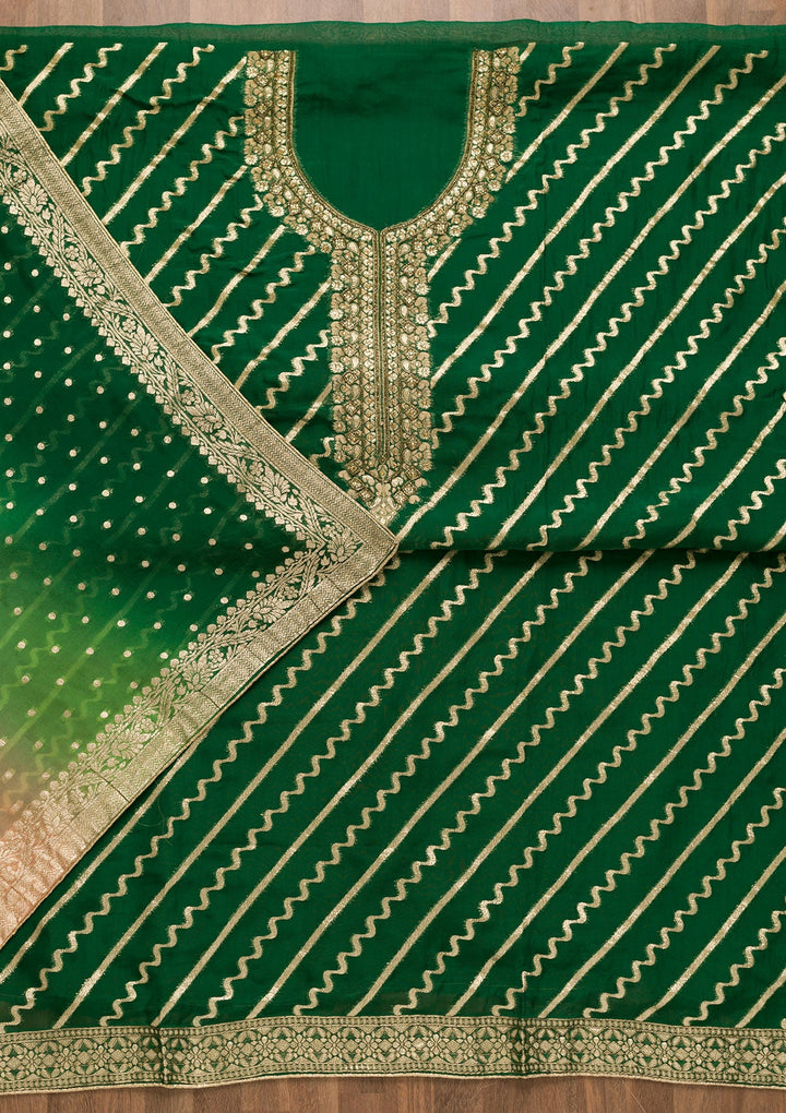 Bottle Green Cutdana Chanderi Unstitched Salwar Suit-Koskii