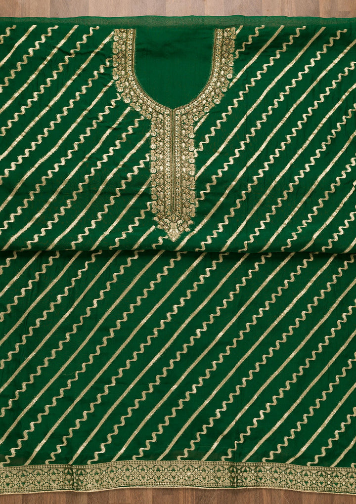 Bottle Green Cutdana Chanderi Unstitched Salwar Suit-Koskii