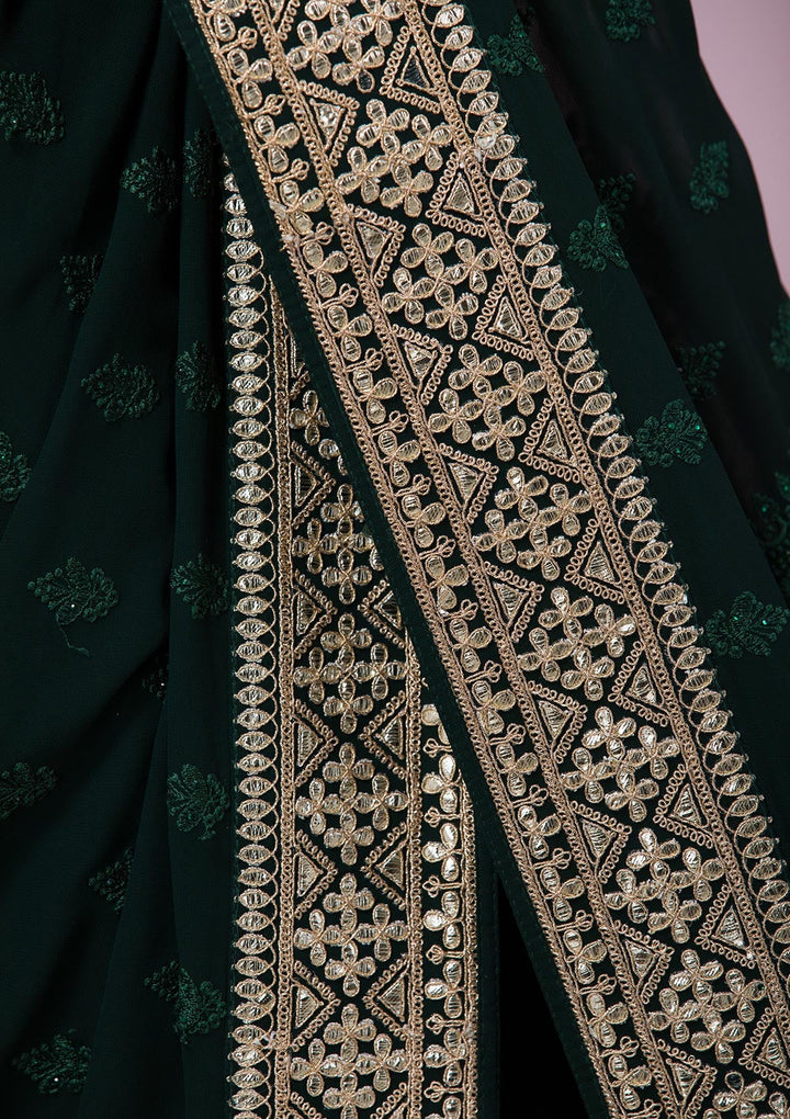Bottle Green Gotapatti Georgette Saree-Koskii