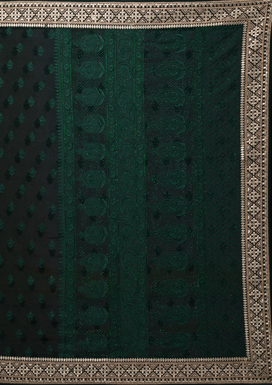 Bottle Green Gotapatti Georgette Saree-Koskii