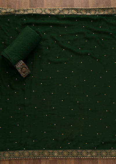 Bottle Green Gotapatti Organza Unstitched Salwar Kameez-Koskii