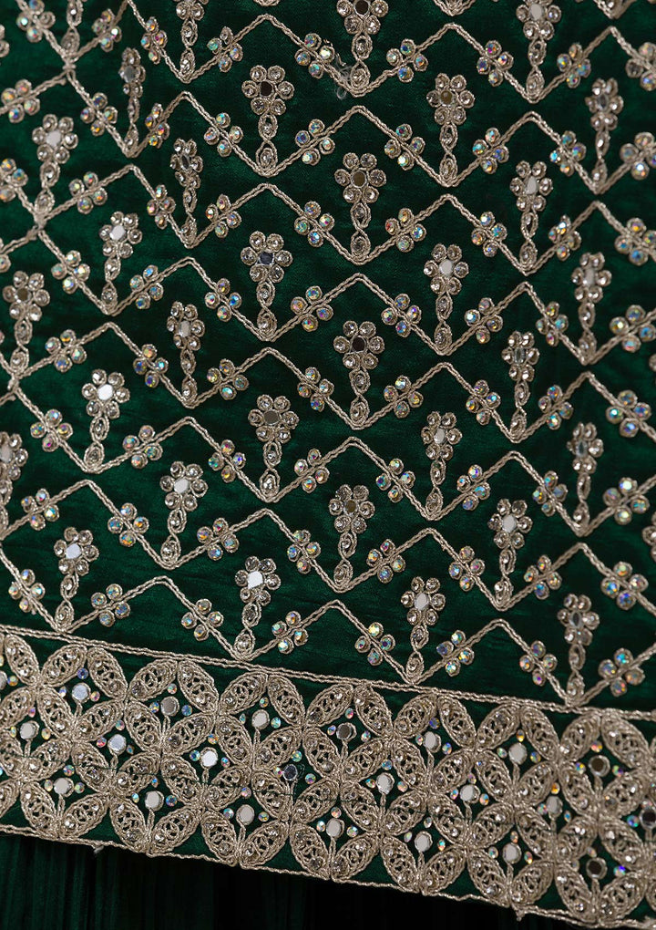 Bottle Green Zariwork Raw Silk Readymade Salwar Kameez-Koskii