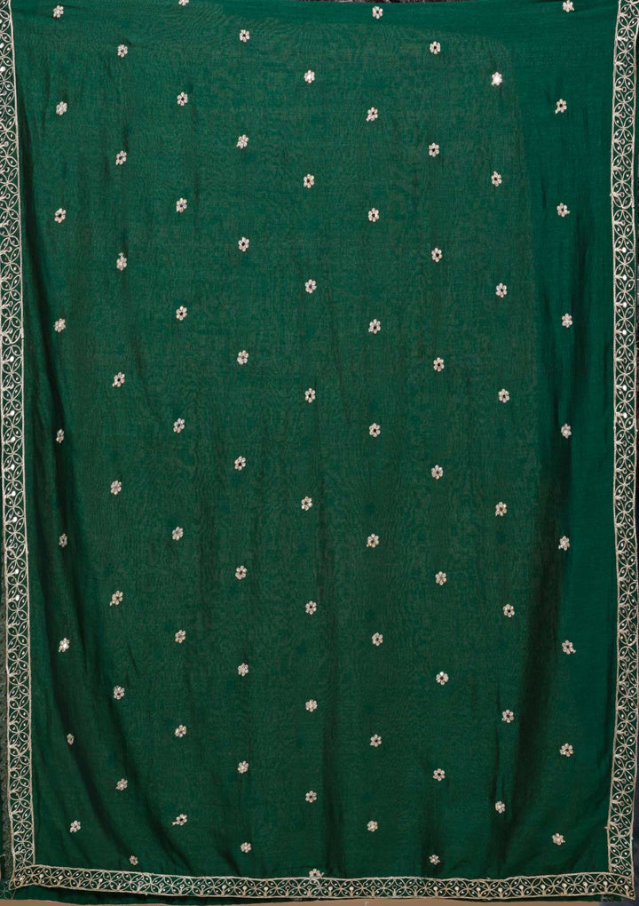 Bottle Green Zariwork Raw Silk Readymade Salwar Kameez-Koskii