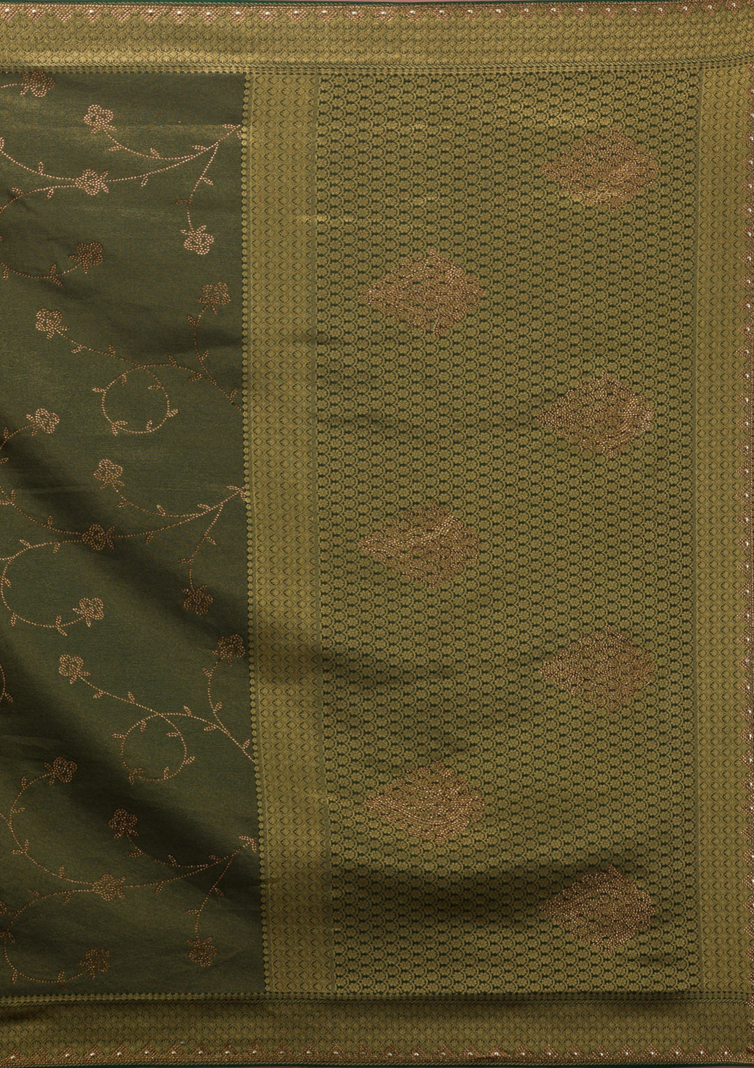 Bottle Green Swarovski Art Silk Saree-Koskii