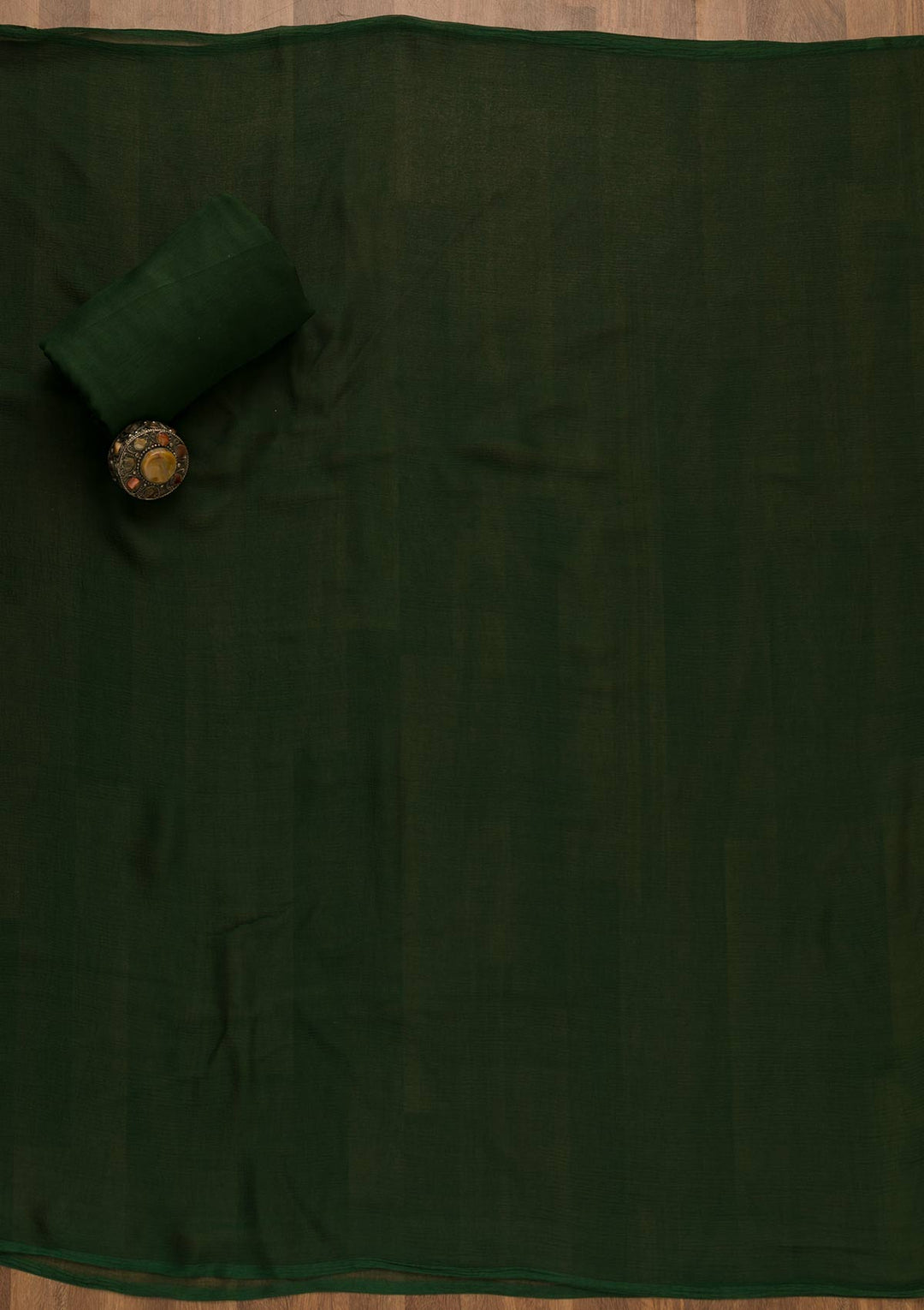 Bottle Green Swarovski Semi Crepe Unstitched Salwar Kameez-Koskii