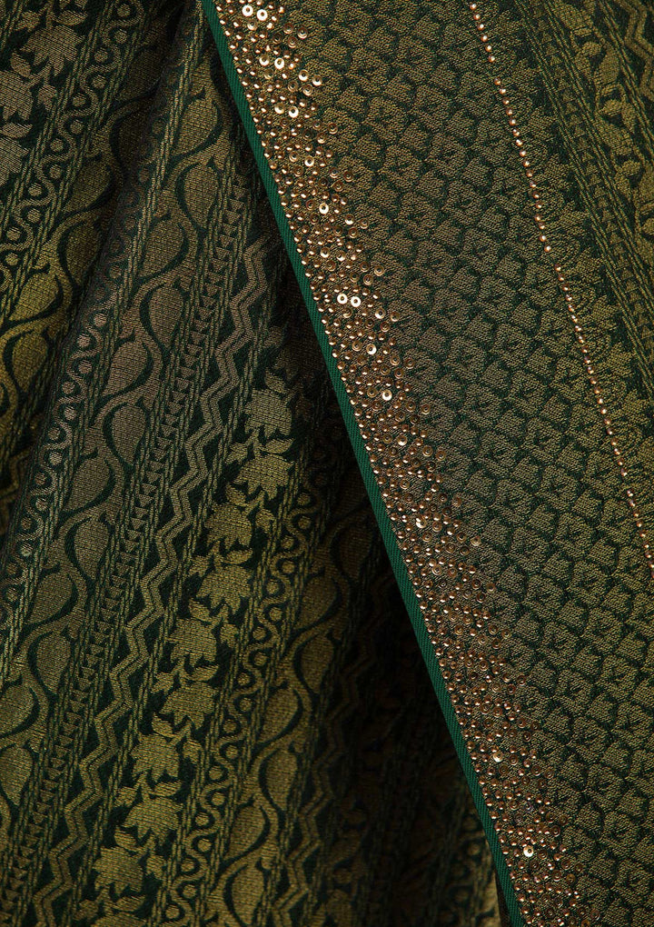 Bottle Green Zariwork Art Silk Saree-Koskii
