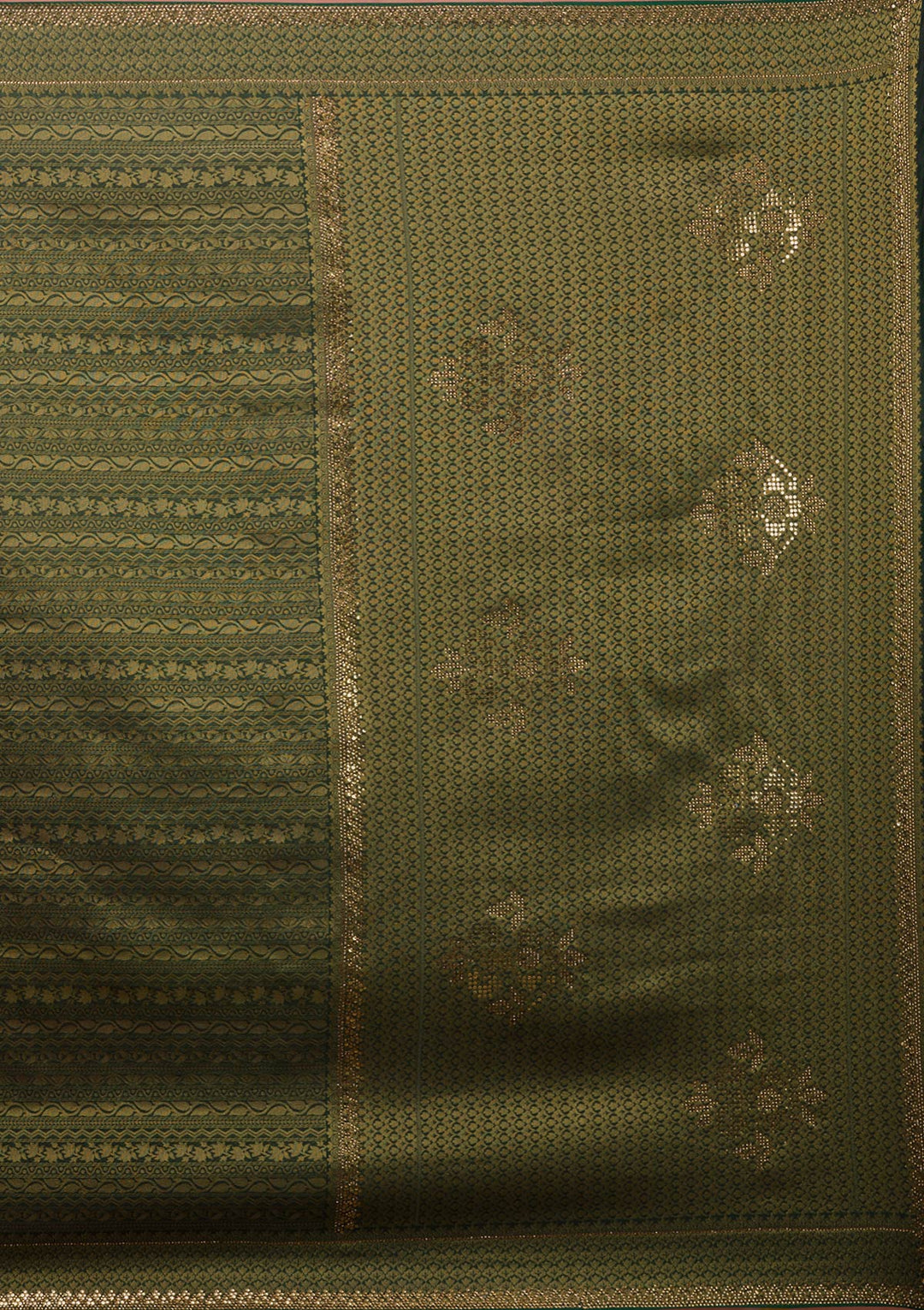 Bottle Green Zariwork Art Silk Saree-Koskii