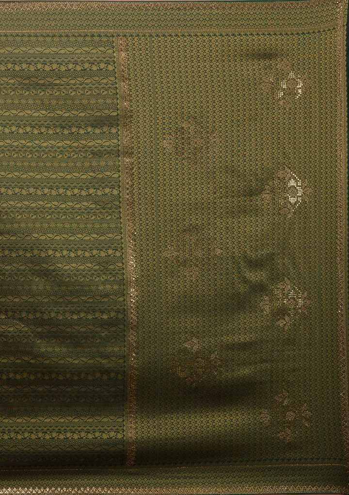 Bottle Green Zariwork Art Silk Saree-Koskii