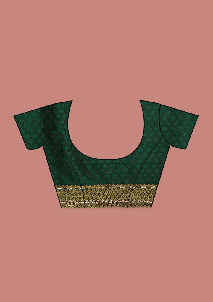 Bottle Green Zariwork Art Silk Saree-Koskii