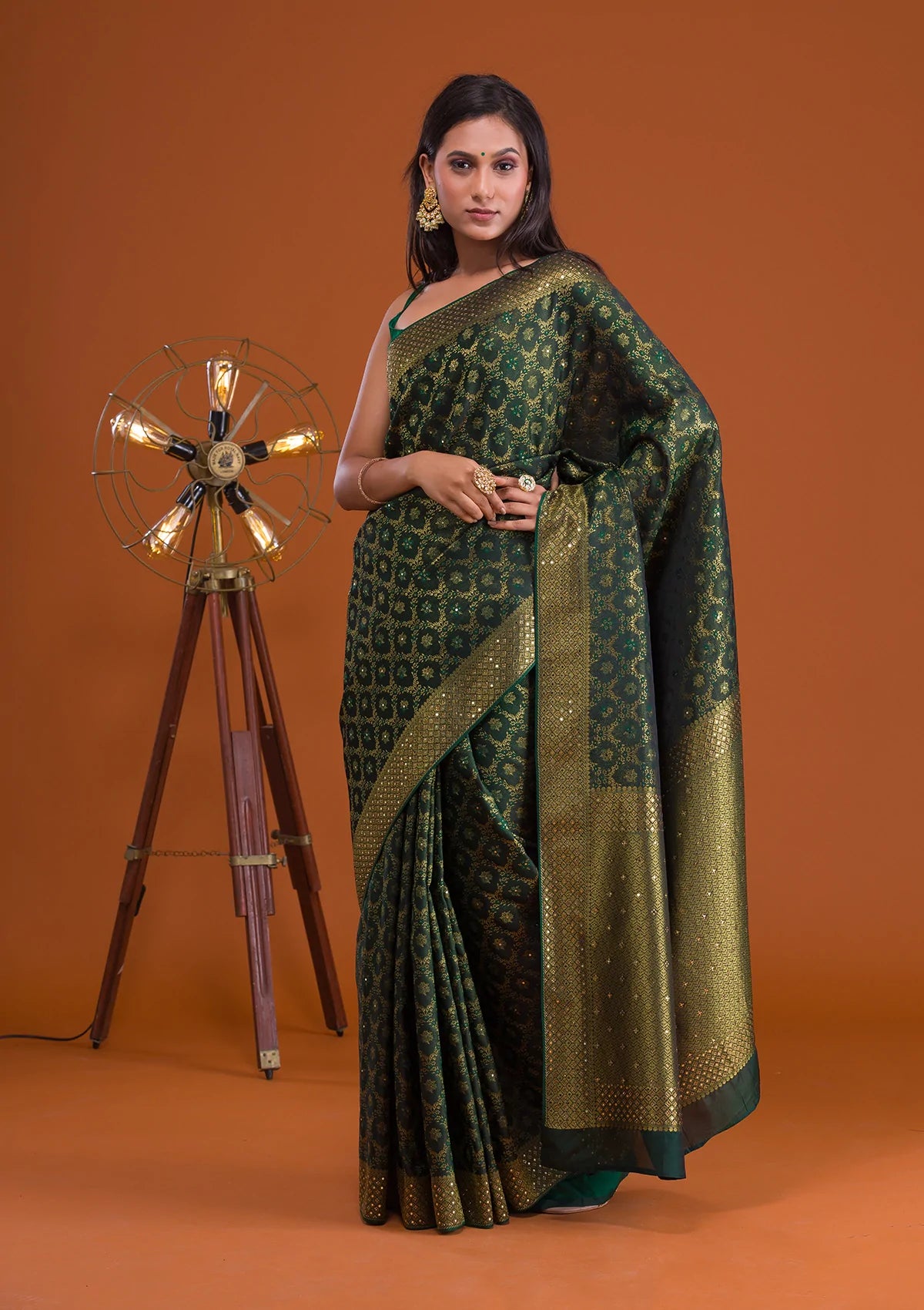 Bottle Green Zariwork Banarasi Saree-Koskii