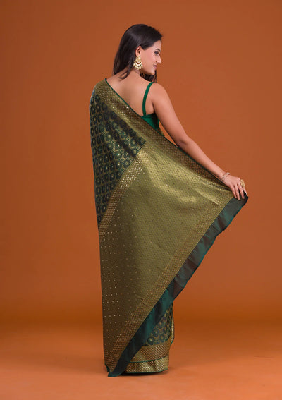 Bottle Green Zariwork Banarasi Saree-Koskii