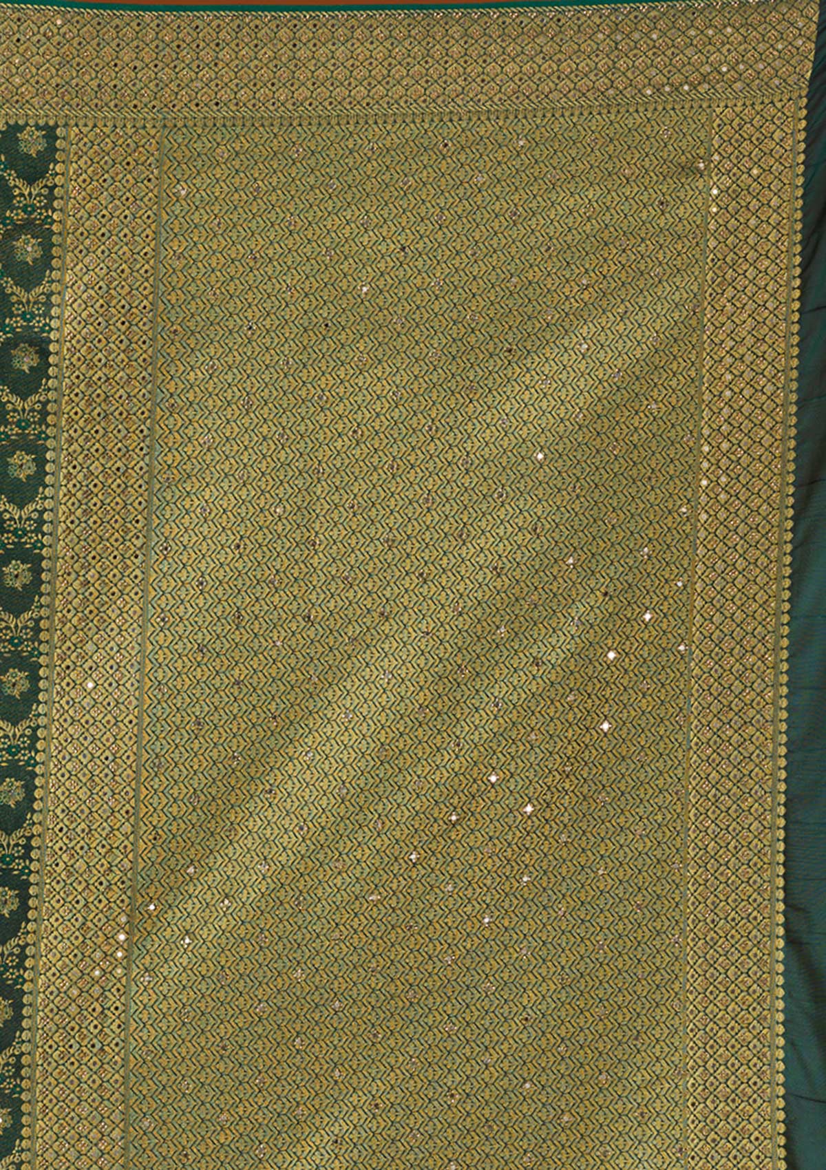 Bottle Green Zariwork Banarasi Saree-Koskii