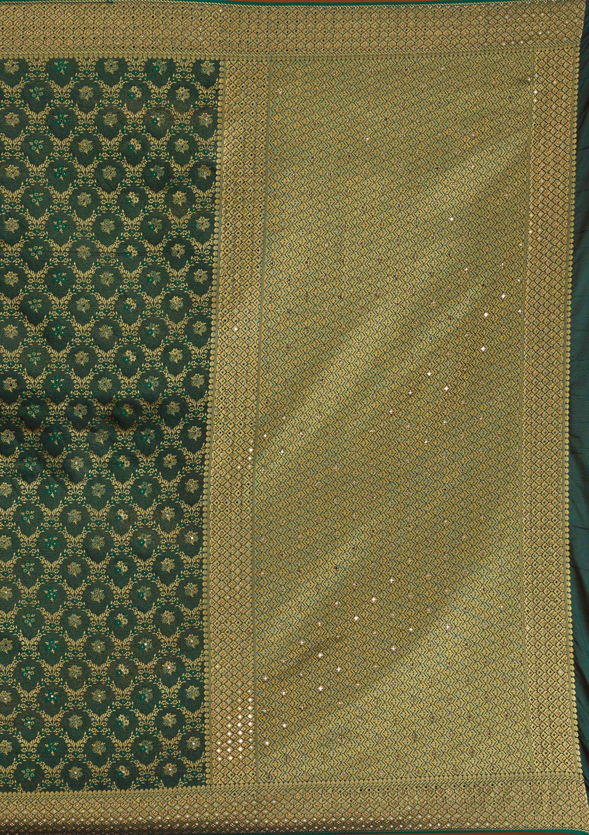 Bottle Green Zariwork Banarasi Saree-Koskii