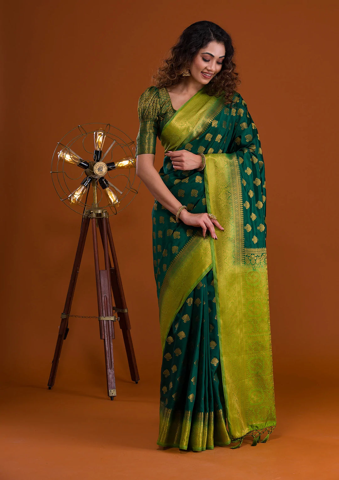 Bottle Green Zariwork Banarasi Saree-Koskii