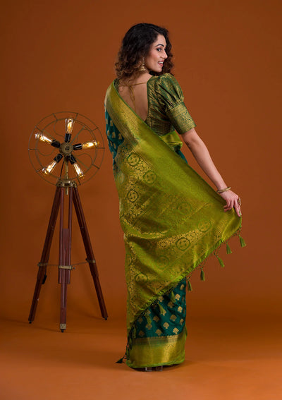 Bottle Green Zariwork Banarasi Saree-Koskii