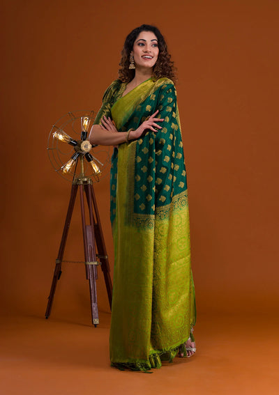 Bottle Green Zariwork Banarasi Saree-Koskii