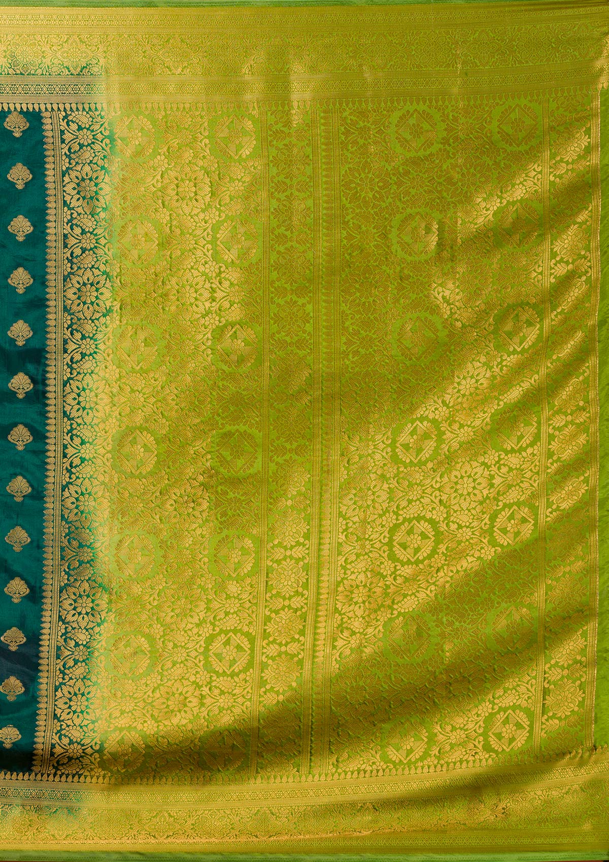 Bottle Green Zariwork Banarasi Saree-Koskii