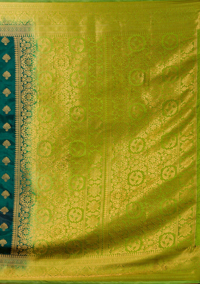 Bottle Green Zariwork Banarasi Saree-Koskii