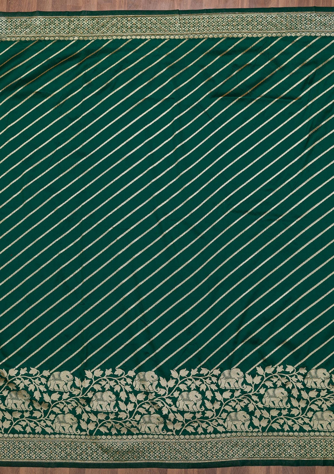 Bottle Green Zariwork Raw Silk Saree-Koskii