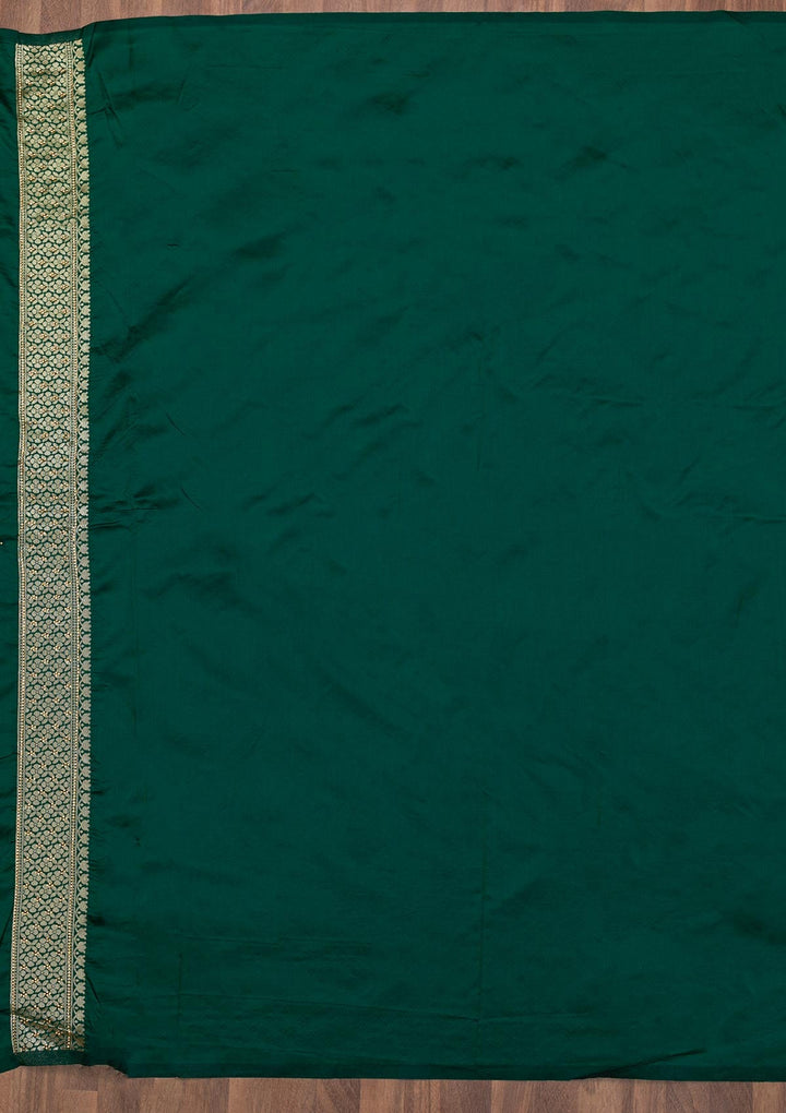 Bottle Green Zariwork Raw Silk Saree-Koskii