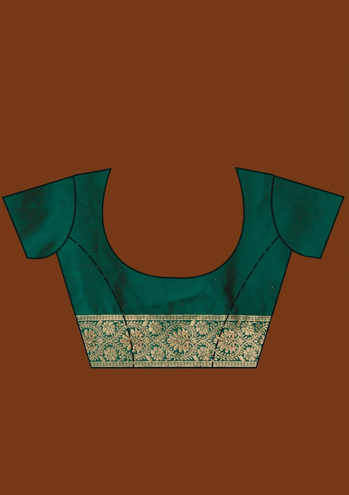 Bottle Green Zariwork Raw-Silk Saree-Koskii