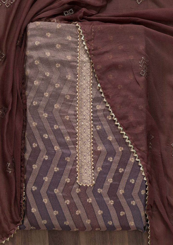 Brown Printed Semi Crepe Unstitched Salwar Suit-Koskii