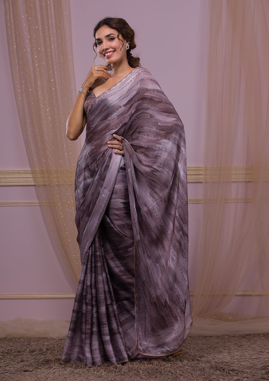 Peacock Blue Stone Work Raw Silk Designer Saree-Koskii