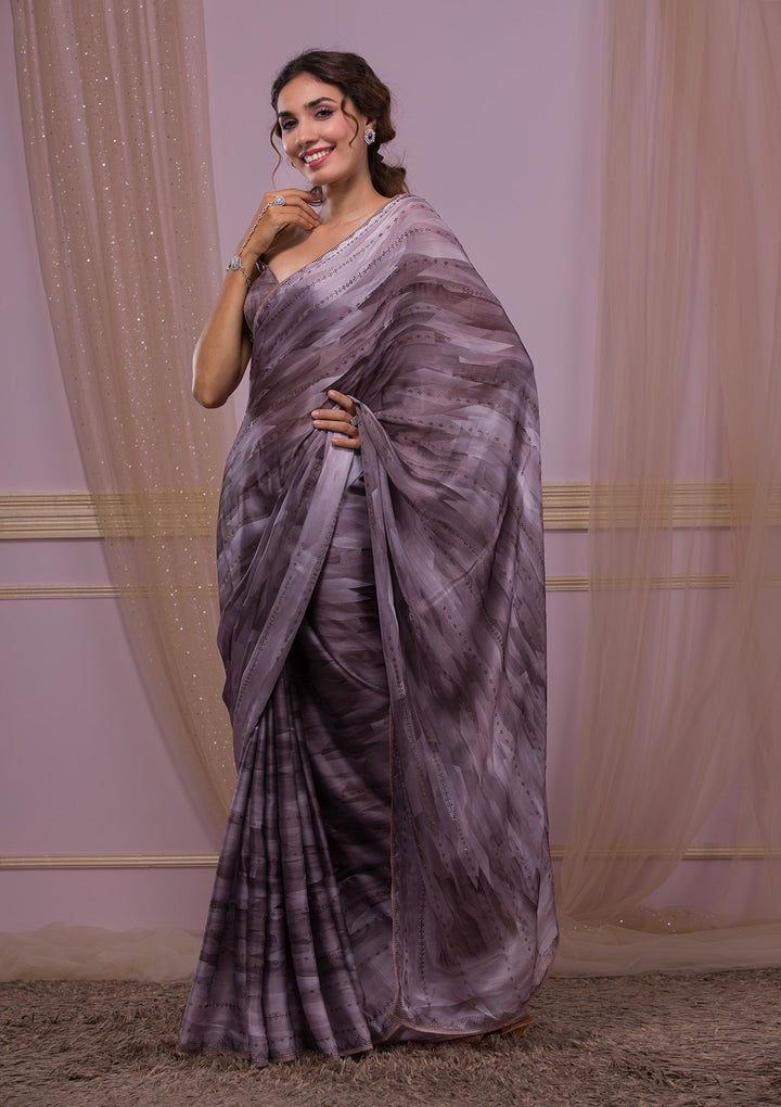 Peacock Blue Stone Work Raw Silk Designer Saree-Koskii