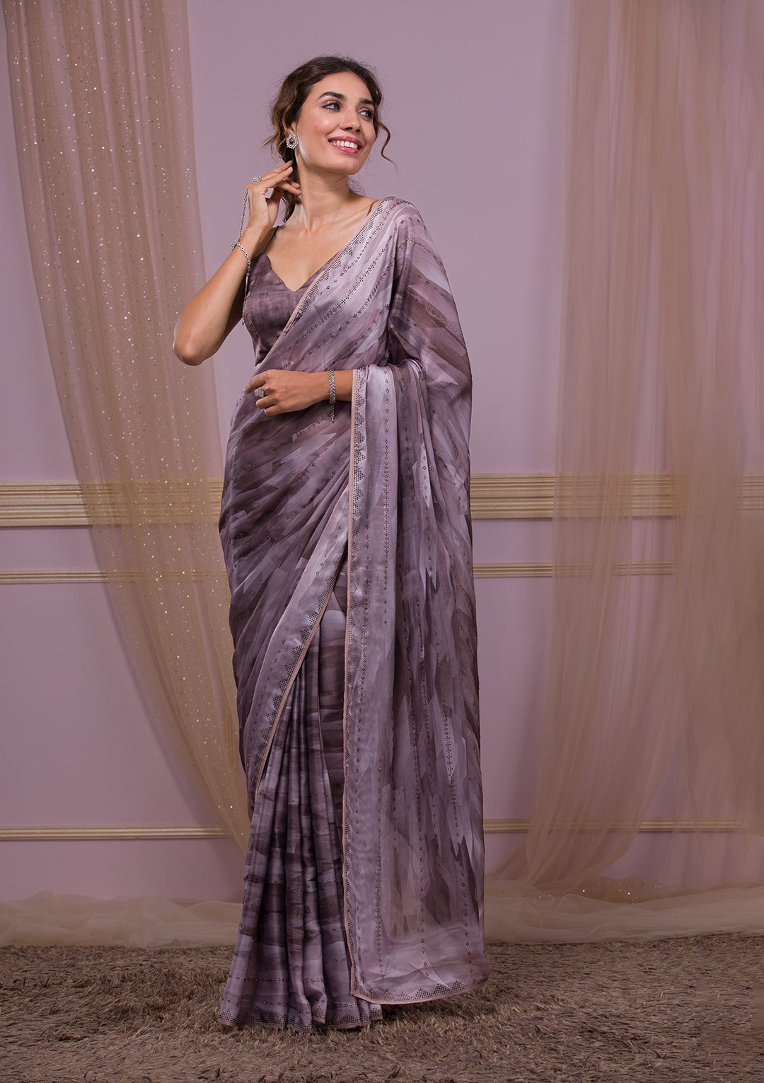 Navy Blue Zari Work Raw Silk Designer Saree-Koskii