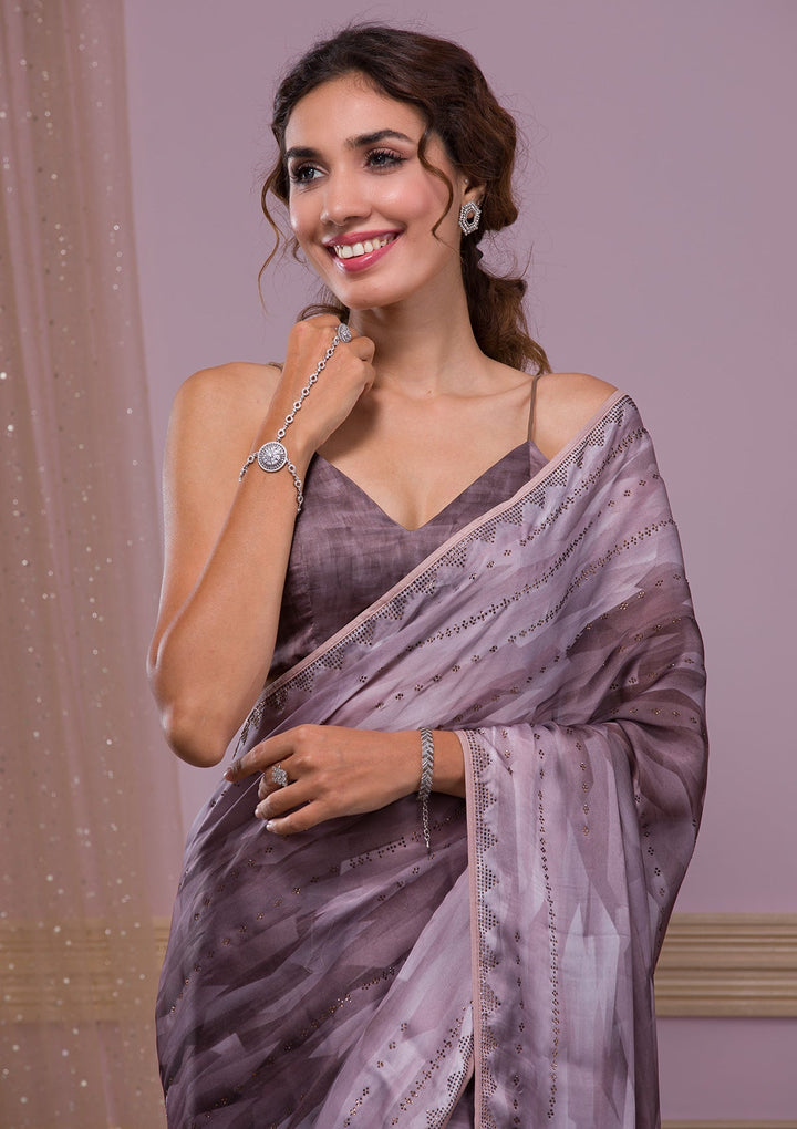 Peacock Blue Stone Work Raw Silk Designer Saree-Koskii