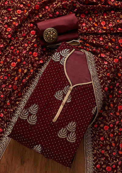 Brown Sequins Georgette Designer Unstitched Salwar Suit - koskii