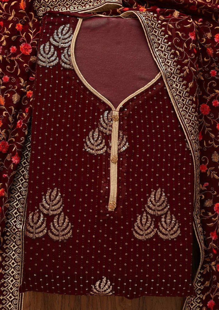 Brown Sequins Georgette Designer Unstitched Salwar Suit - koskii