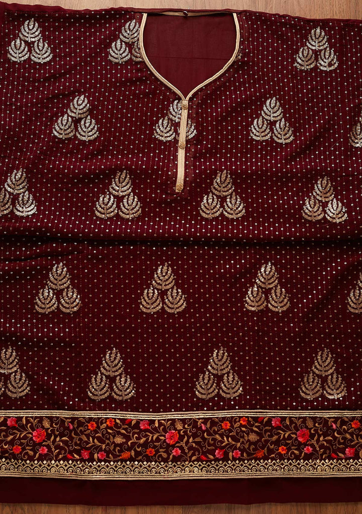 Brown Sequins Georgette Designer Unstitched Salwar Suit - koskii